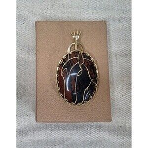 Handmade Mahogany Obsidian Horse Pendant Wire Wrapped Gold Filled Necklace